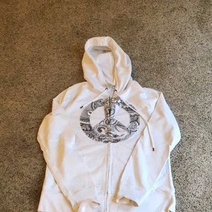 Rare Lucky Brand White Zip Up Sweatshirt